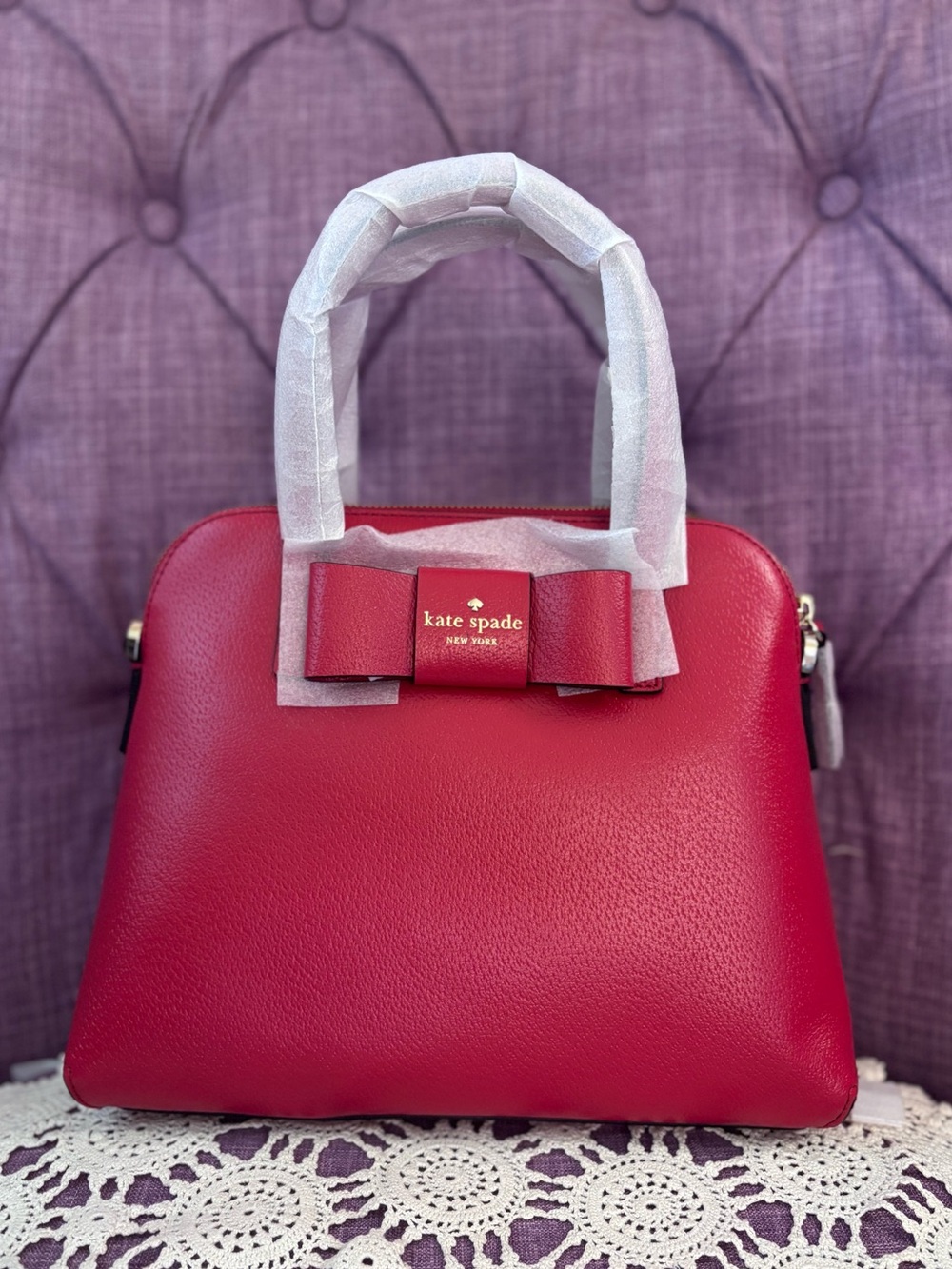 kate spade red bow satchel handbag -matthews street- maise- (redcarpet)